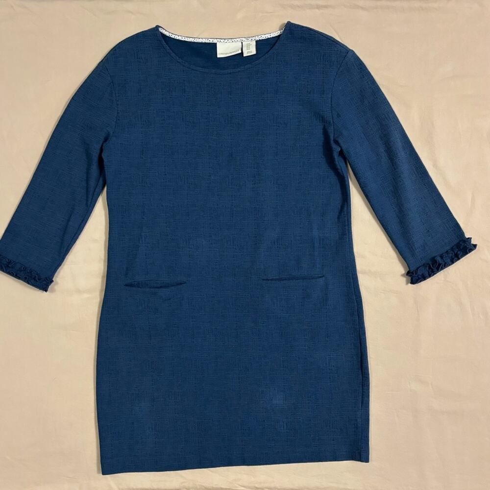 Cynthia Rowley Blue Mini Shift Dress 3/4 Length Ruffle Sleeve Size Medium